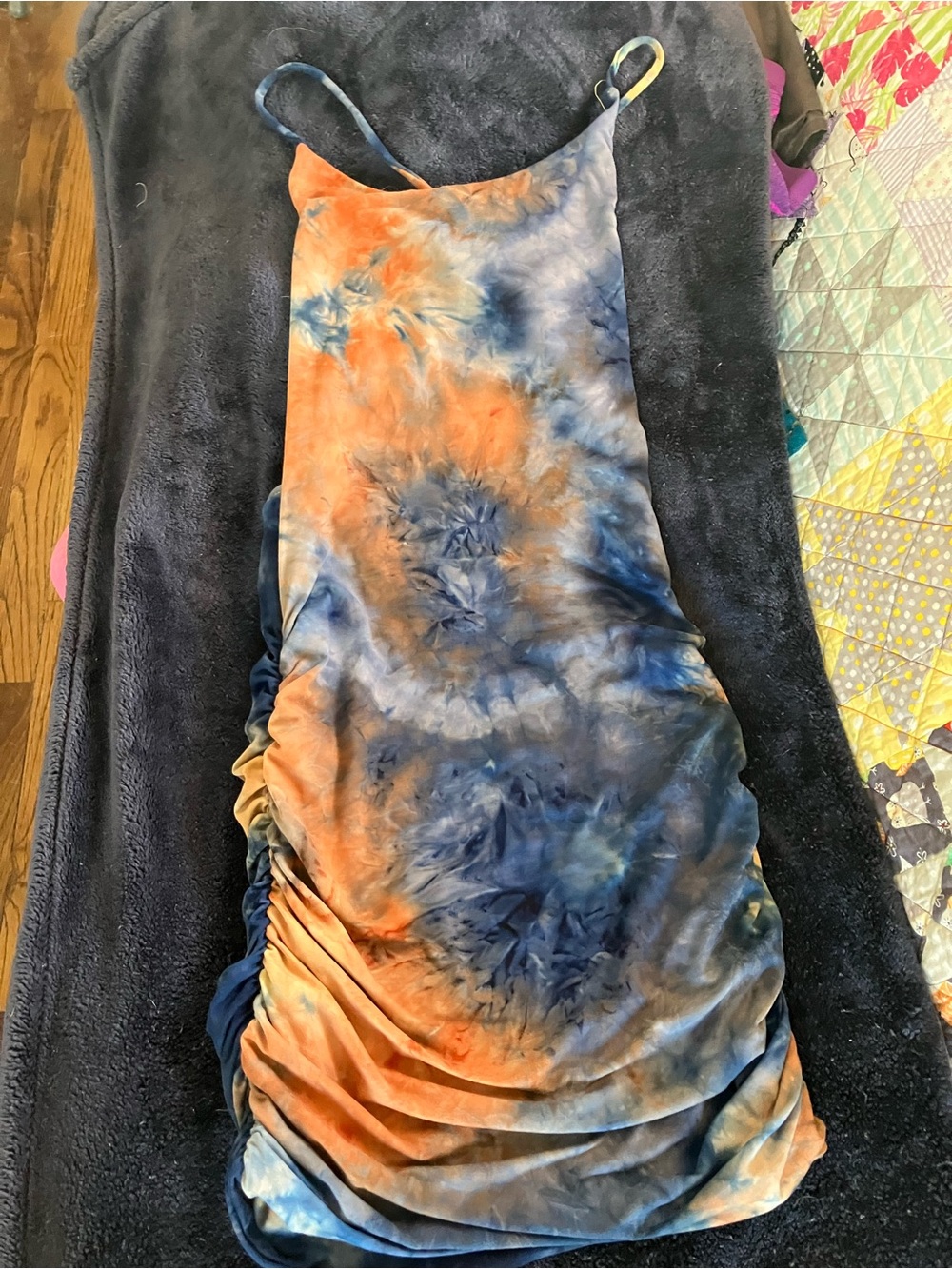 Heart Hips Tie-Dye Backless Slip Dress in Blue and Orange